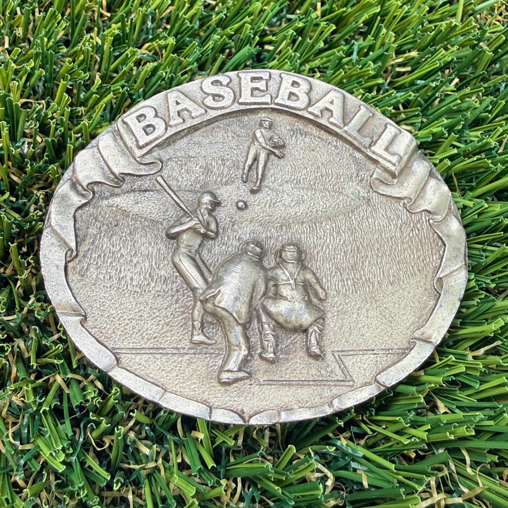 Vintage 1977 Bergamot Brass Works Baseball Belt Buckle Pewter Tone Made in USA